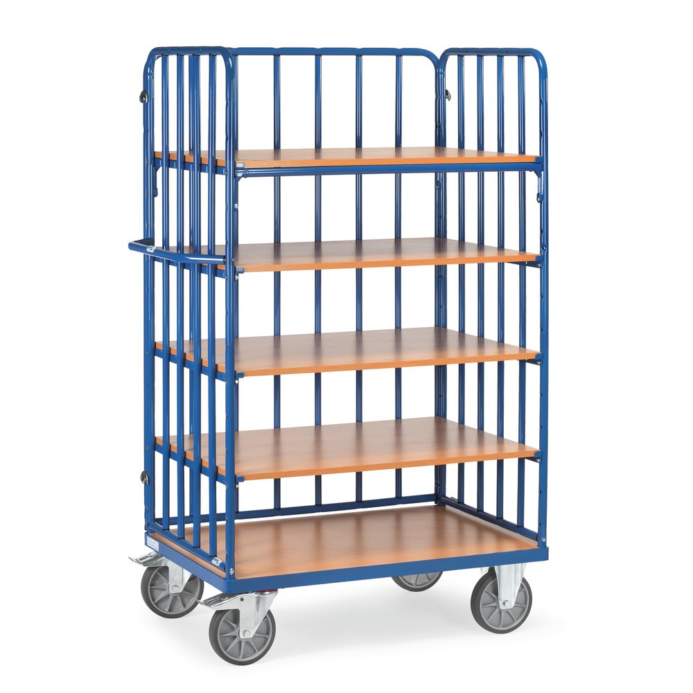 Obrázek produktu: Etážový vozík fetra® s vertikálními trubkovými vzpěrami, 3 bočnice, 5 patra à 1200 × 800 mm, výška 1800 mm