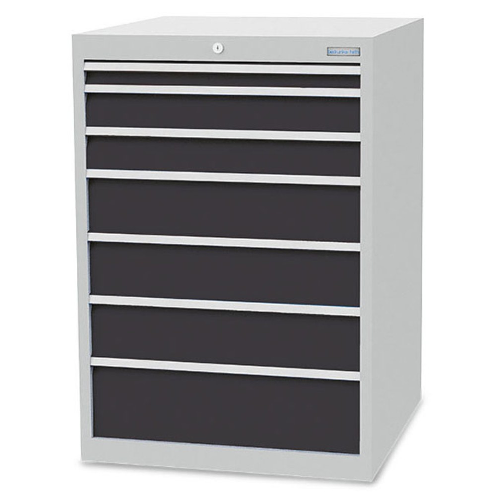 Číslo obrázku produktu 1: Skříň se zásuvkami Bedrunka+Hirth R 24-24, VxŠxH 1019 x 705 x 736 mm, světle šedá, antracitová šedá, 7 ks zásuvka 1x50 + 2x100 + 3x150 + 1x200 mm